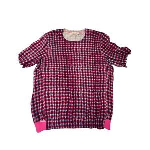 Tory Burch Sondra Pink Aqua Blue Tie Dye Stretch Short Sleeve Active Shirt Large